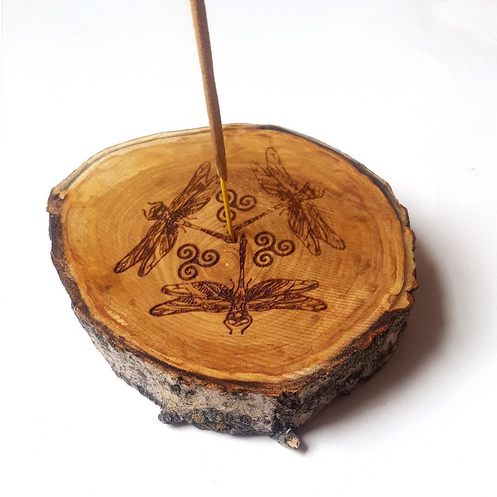Dragonfly Wooden Incense Stick Holder Rustic Decor